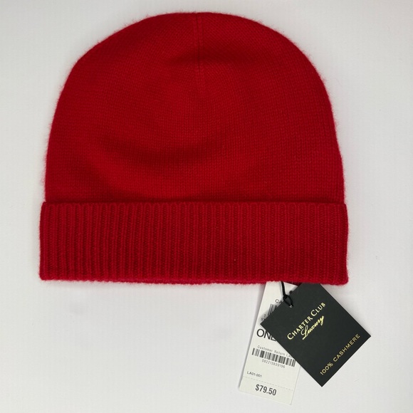 Charter Club Accessories - Charter Club 100% Red Polish Cashmere Cuffed Beanie